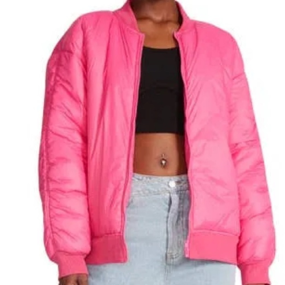 Pink Steve Madden Shirred Puffer Bomber Jacket NWT, small